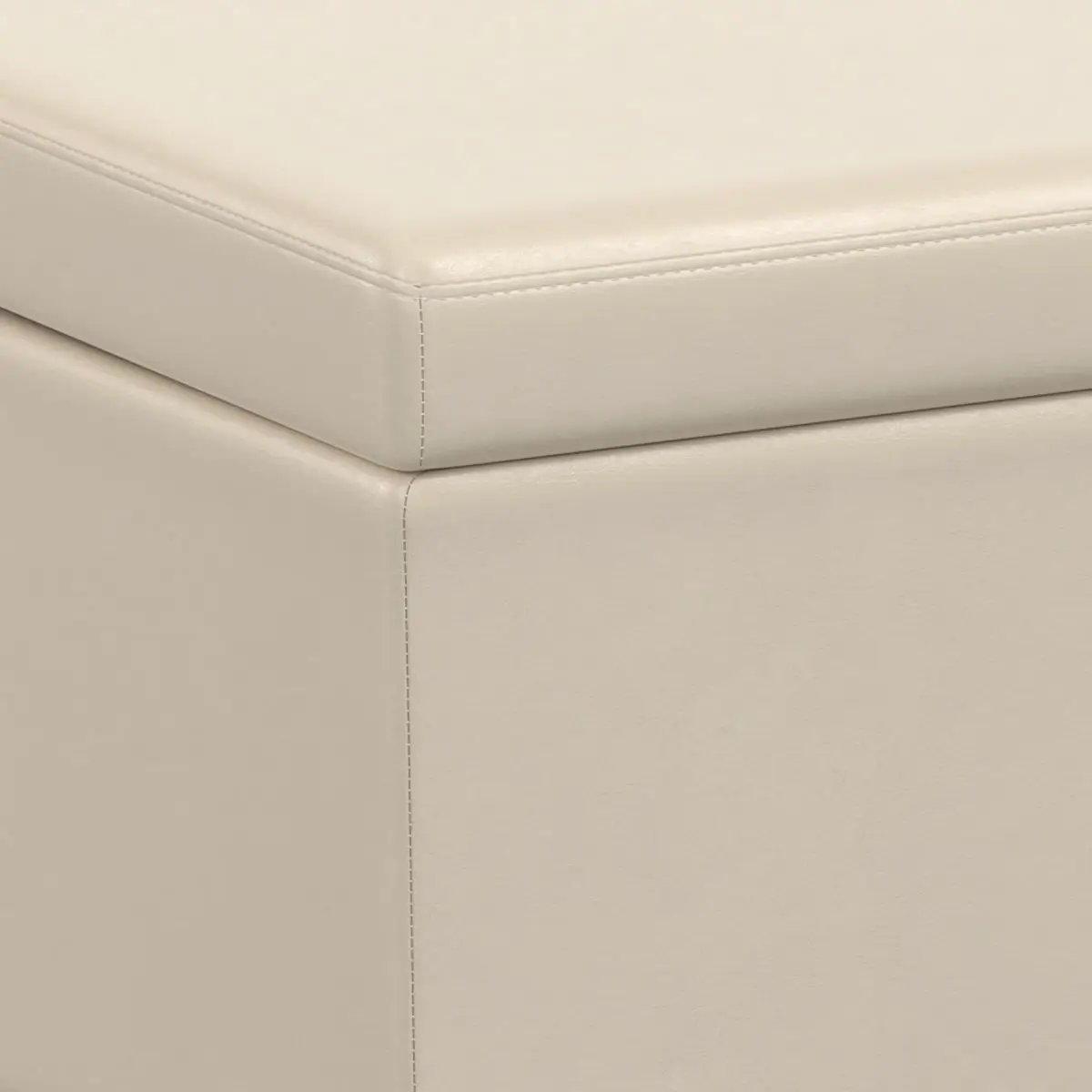 Avalon storage ottoman bench in cream leather with clean stitched edges on Tampa Home & Garden Store