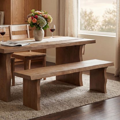 Pine indoor dining bench fits 3, sturdy construction, natural finish on Tampa Home & Garden Store