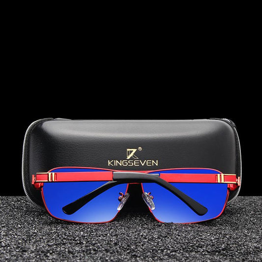 Luxury men's sunglasses red metal frame blue polarized lenses with KingSeven case Stevvex on Tampa Home & Garden Store