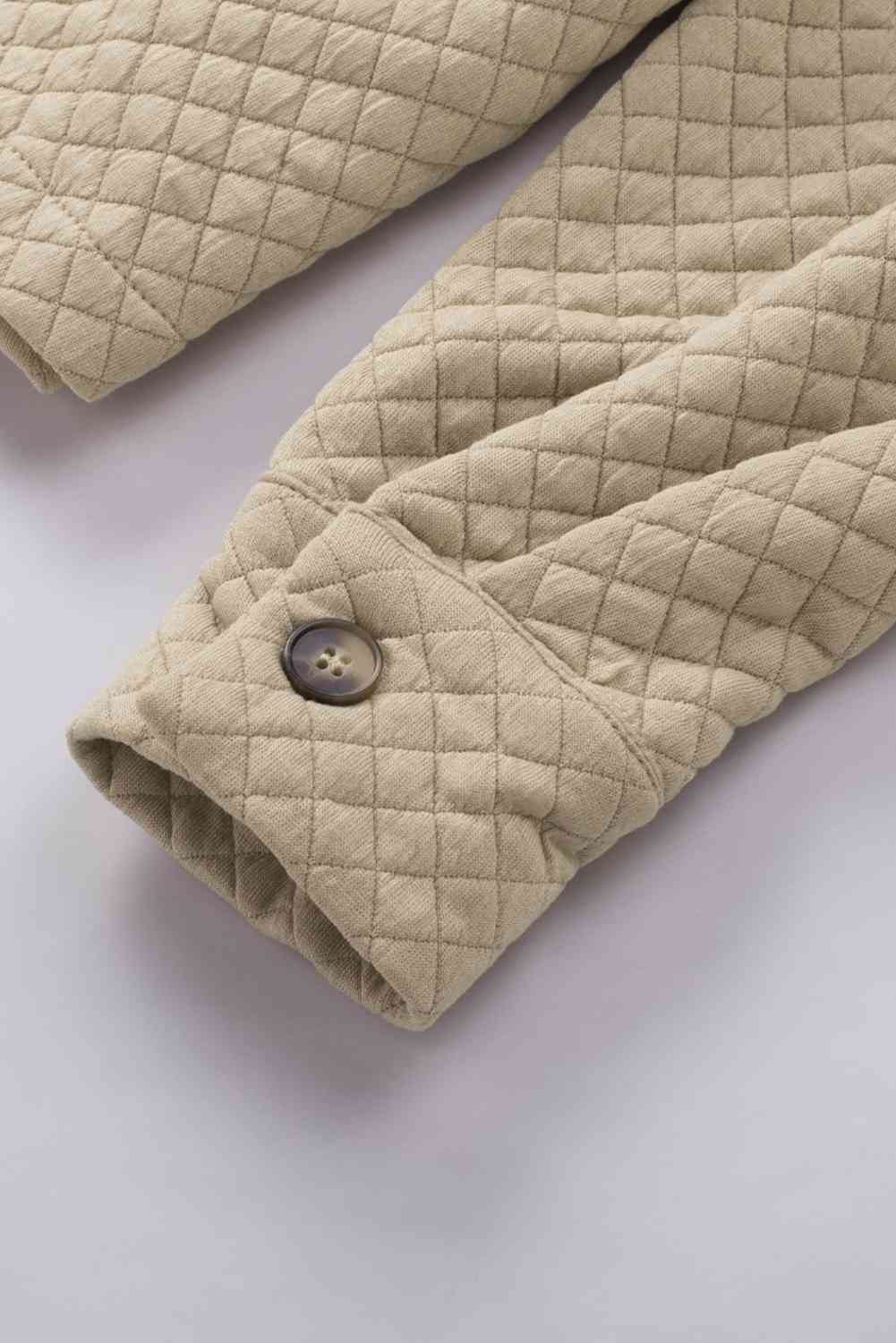 Comfortable Button-Down Collared Jacket in beige quilted fabric with pockets, Stevvex on Tampa Home & Garden Store