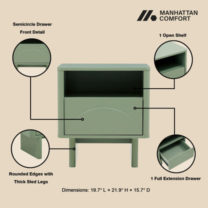 Modern Accent Nightstand with Drawer and Shelf in green finish by HouseOfZazla on Tampa Home & Garden Store