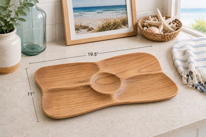 Teak serving tray with wood finish and central circular well by The Broward Design Center on Tampa Home & Garden Store