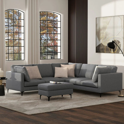 Ava mid-century corner sectional sofa handcrafted in gray fabric with ottoman on Tampa Home & Garden Store