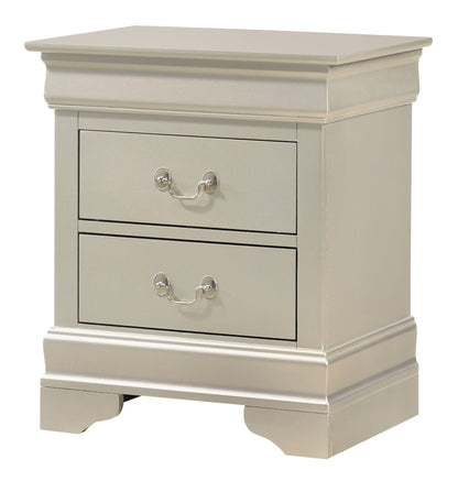 Accent nightstand HouseOfZazla in metallic gray with ring pull drawer handles on Tampa Home & Garden Store