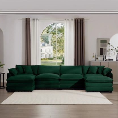 3-piece modern oversized modular cushion sofa with ottoman in emerald green corduroy fabric on Tampa Home & Garden Store
