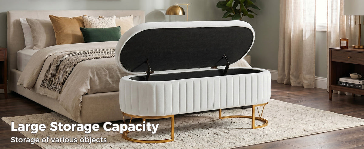The Velvet Storage Bench with Gold Metal Legs