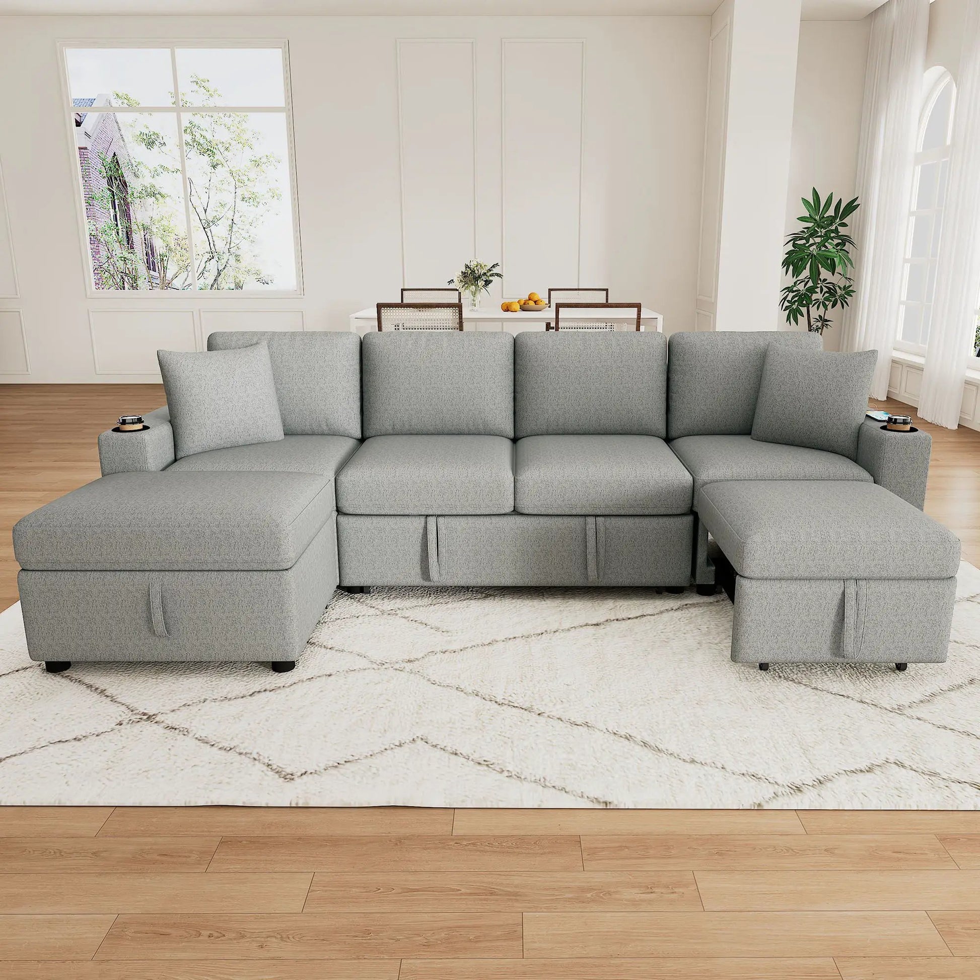 Sectional sofa gray fabric with pull-out bed and storage ottoman, 2-piece set by Unique Piece Furniture on Tampa Home & Garden Store