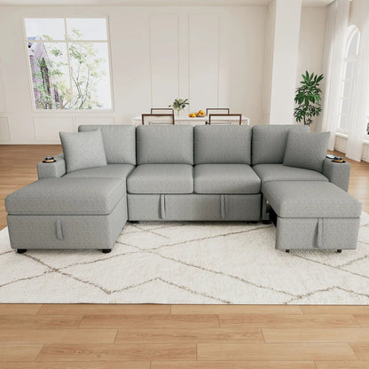 Sectional sofa gray fabric with pull-out bed and storage ottoman, 2-piece set by Unique Piece Furniture on Tampa Home & Garden Store