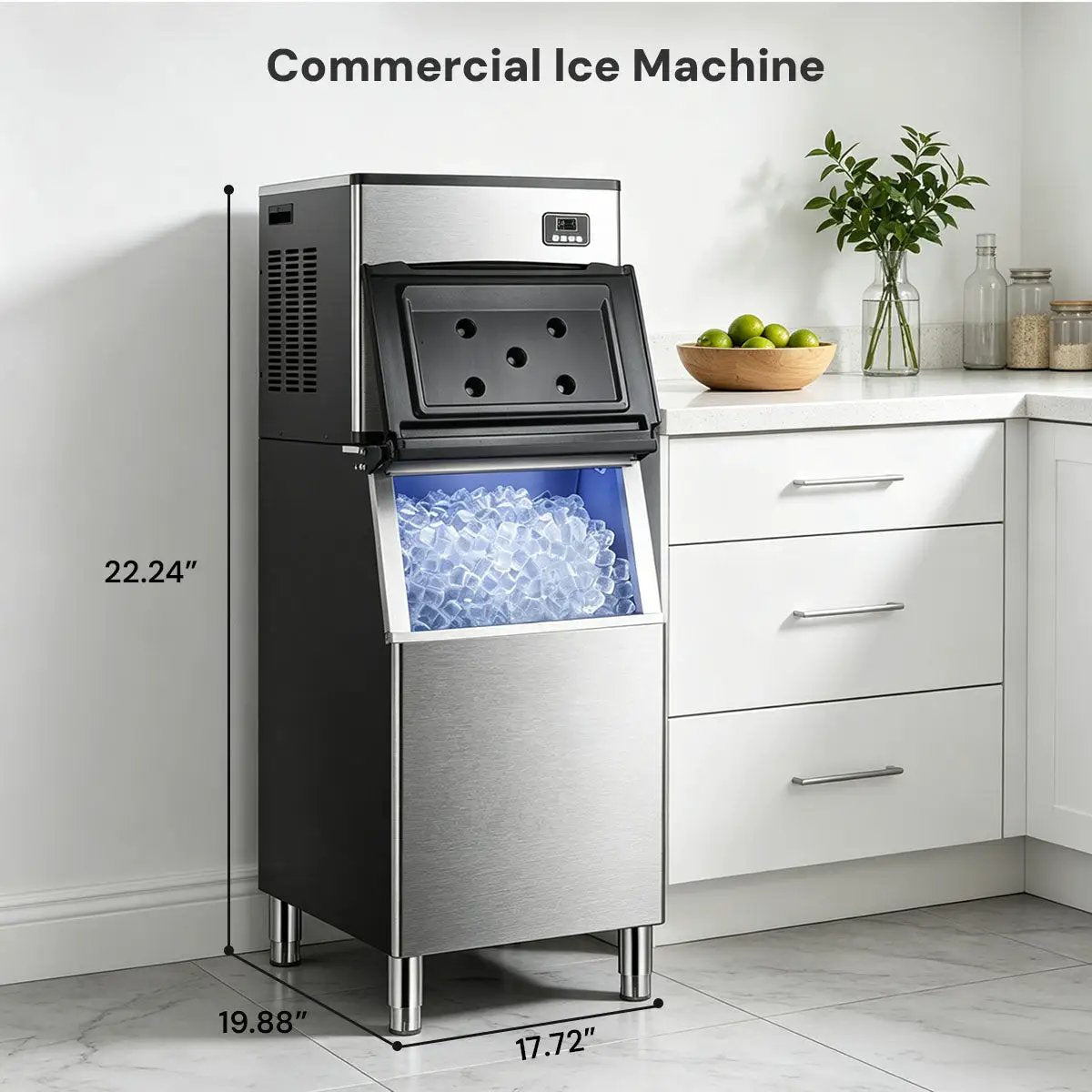 Split Commercial Ice Maker by Kismile, stainless steel, 360 Lbs/day, ice storage drawer on Tampa Home & Garden Store
