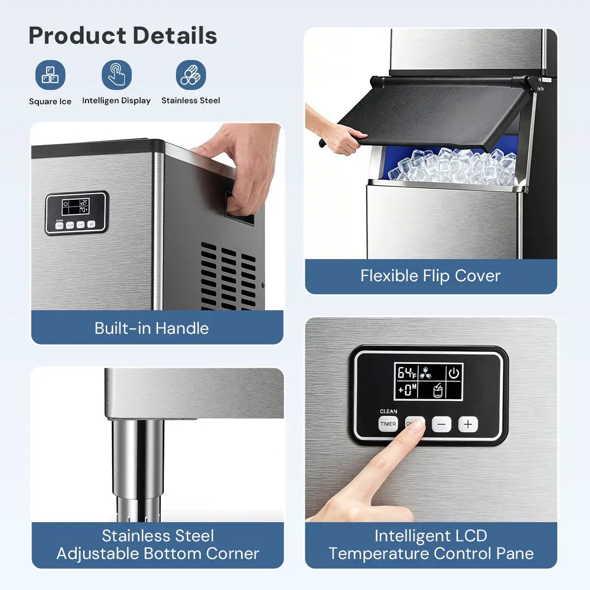 Split Commercial Ice Maker 360 Lbs/Day by Kismile, stainless steel, built-in handle on Tampa Home & Garden Store