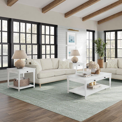 End Table With Storage Drawer in white finish beside sofa by Unique Piece Furniture on Tampa Home & Garden Store