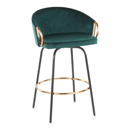 Contemporary Glam Counter Stool Set of 2 in teal velvet with gold rings, black legs on Tampa Home & Garden Store
