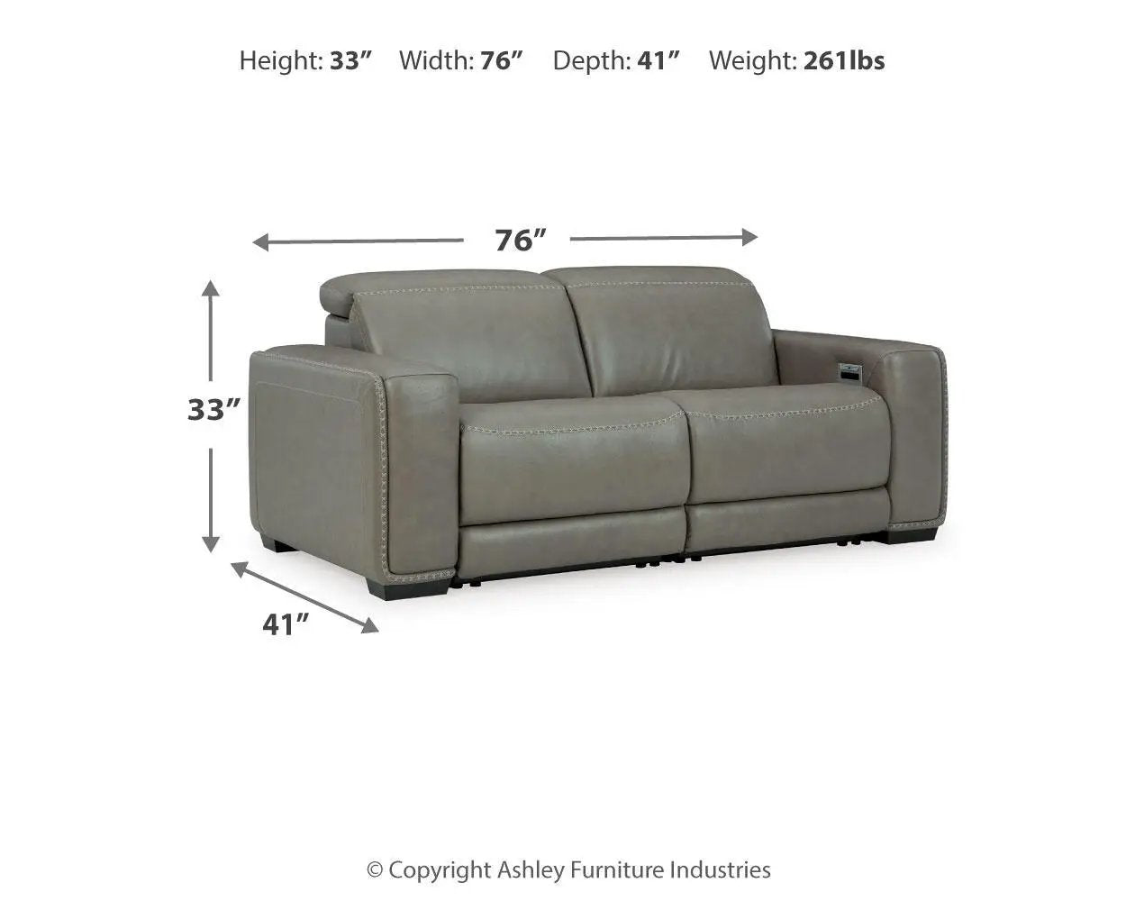 Correze power reclining sectional by Unique Piece Furniture in gray leather, 76in wide on Tampa Home & Garden Store