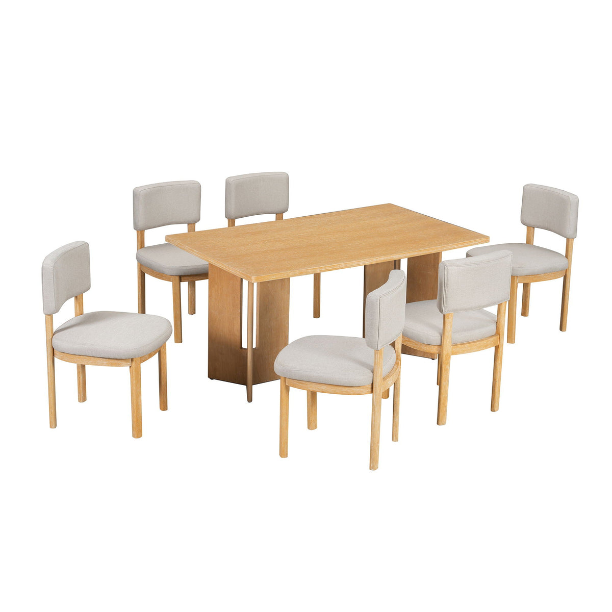 Dining Table Set with Six Upholstered Chairs by HouseOfZazla wood table with gray chairs on Tampa Home & Garden Store