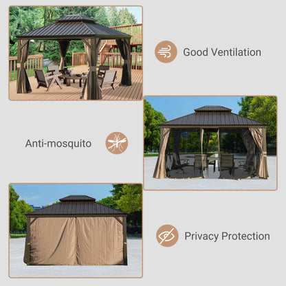 10X12 Brown Hardtop Gazebo with Double Roof by HouseOfZazla, outdoor patio with brown curtains on Tampa Home & Garden Store