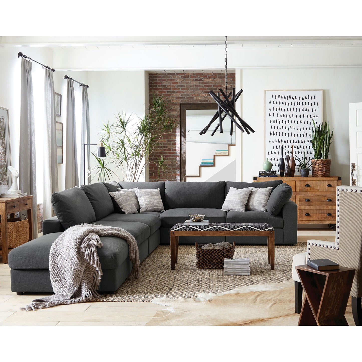 Rhette - Upholstered Sectional, 2-piece living room set in charcoal gray by HouseOfZazla on Tampa Home & Garden Store