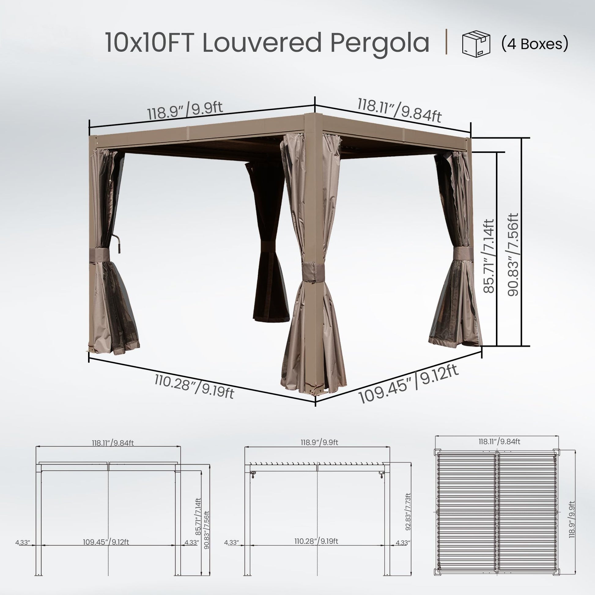 HouseOfZazla 10x10 ft outdoor louvered pergola brown with adjustable louvers, 4 boxes on Tampa Home & Garden Store