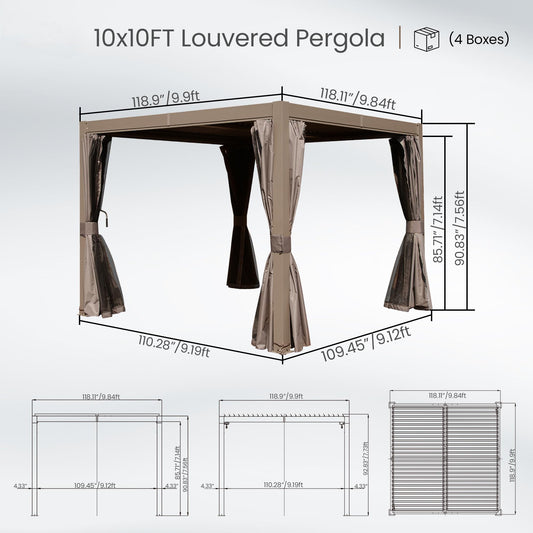 HouseOfZazla 10x10 ft outdoor louvered pergola brown with adjustable louvers, 4 boxes on Tampa Home & Garden Store