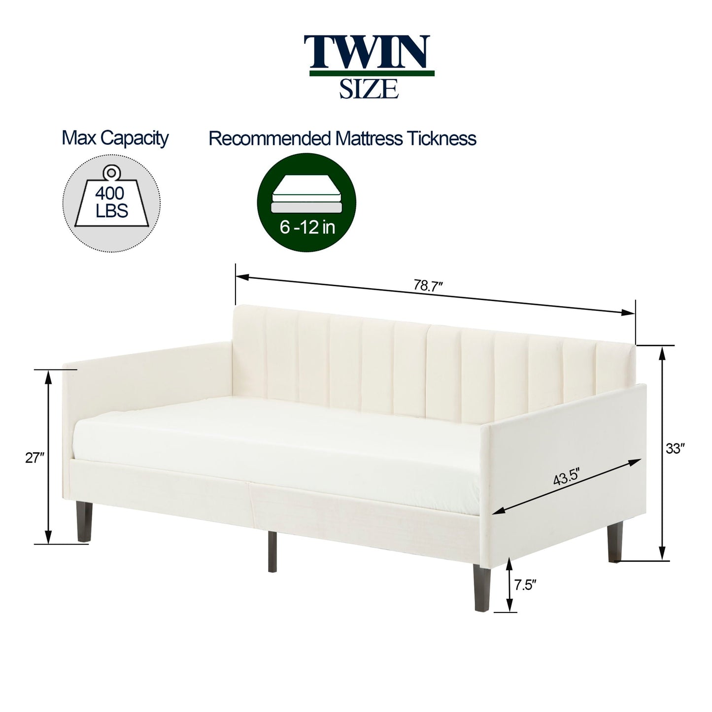 Elena Boucle Upholstered Daybed with ribbed tufted backrest in white by HouseOfZazla on Tampa Home & Garden Store