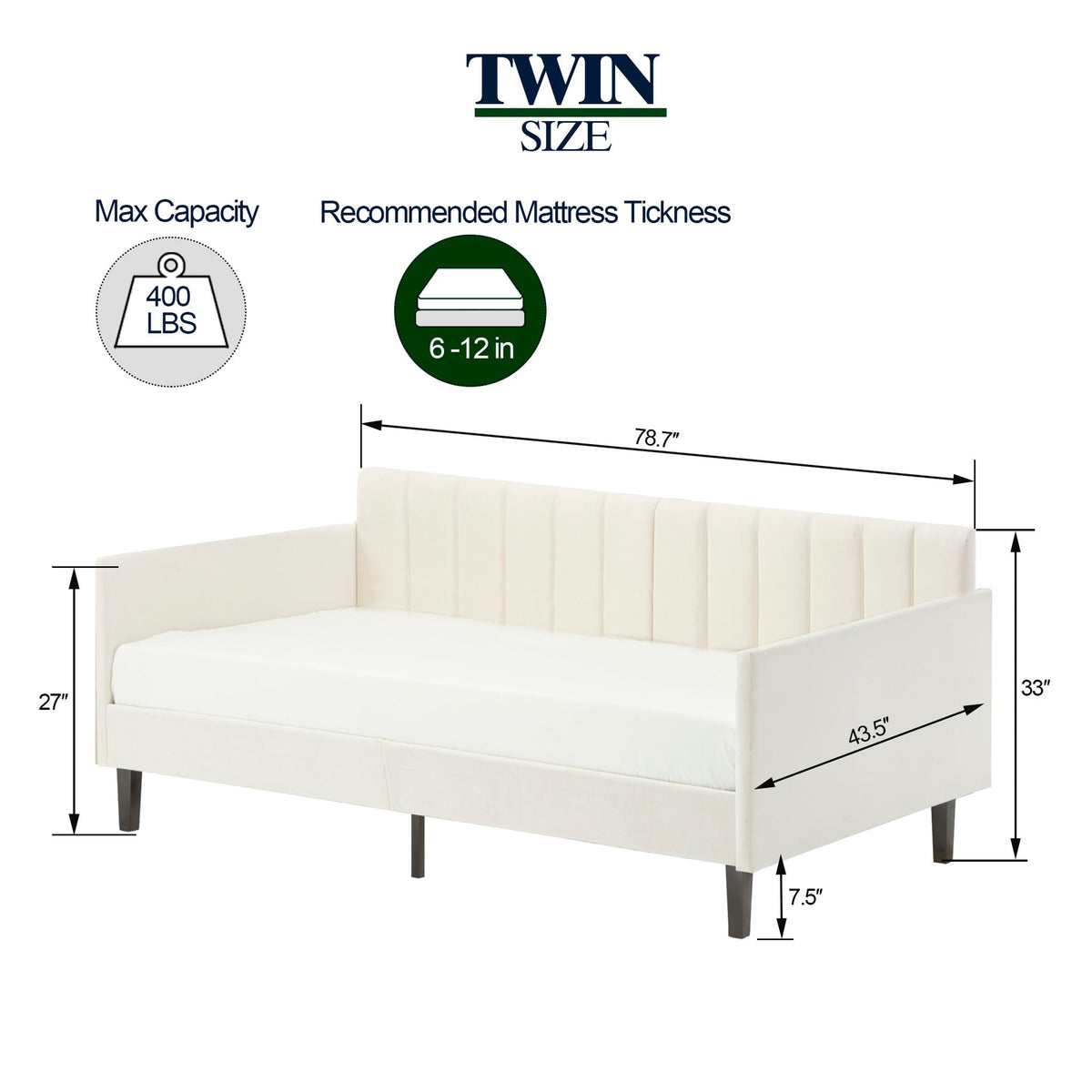 Elena Boucle Upholstered Daybed with ribbed tufted backrest in white by HouseOfZazla on Tampa Home & Garden Store