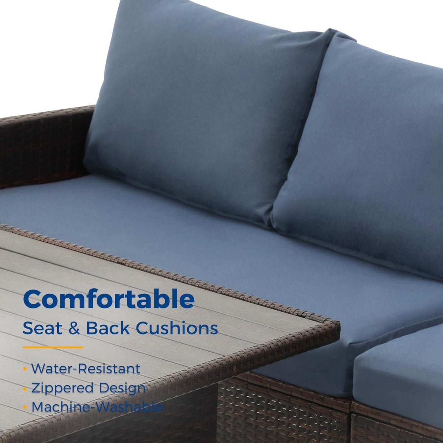 7 Piece Patio Dining Set with Cushions blue cushions on brown wicker seating HouseOfZazla on Tampa Home & Garden Store