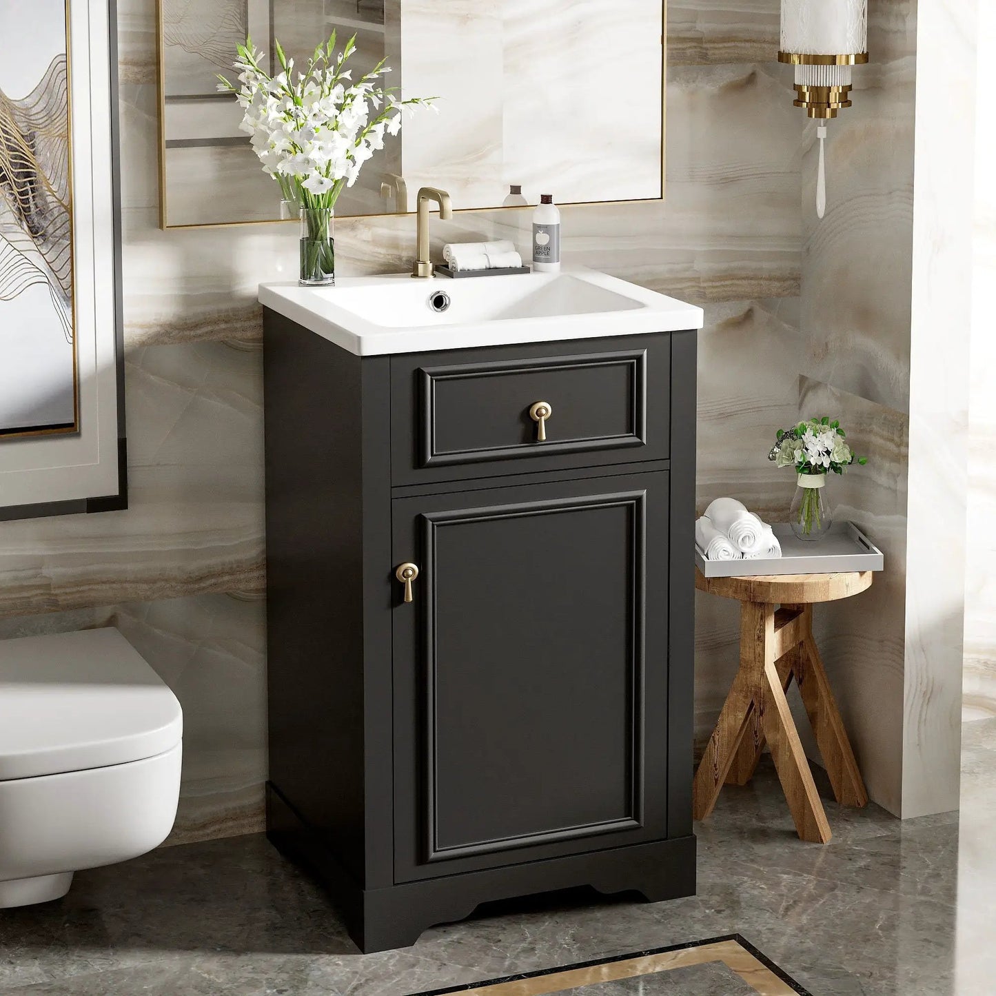 Elegant Vanity With Ceramic Sink and Shelf