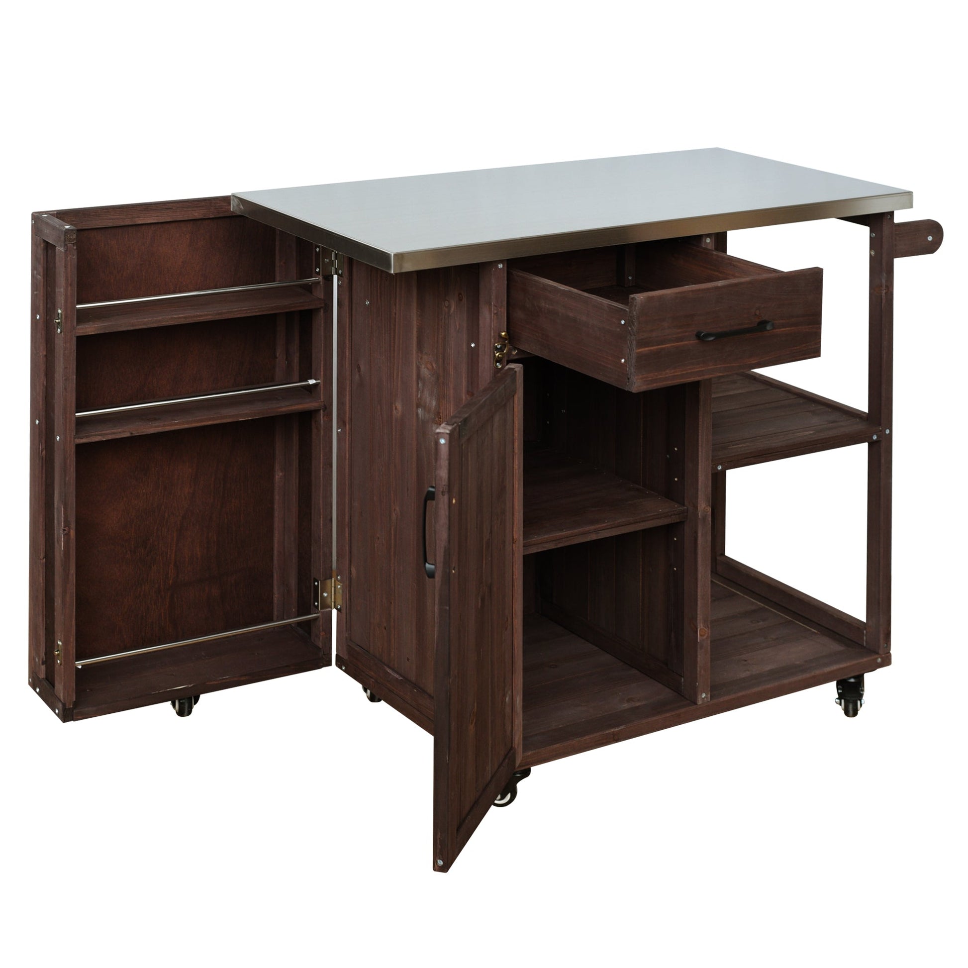 Outdoor Kitchen Island Fir Wood Prep Station with stainless steel top and drawer storage on Tampa Home & Garden Store