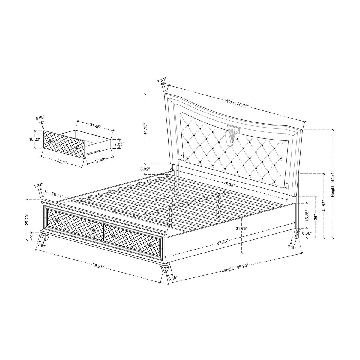 Pearl Silver storage bed with LED headboard and tufted upholstery; under-bed drawers on Tampa Home & Garden Store