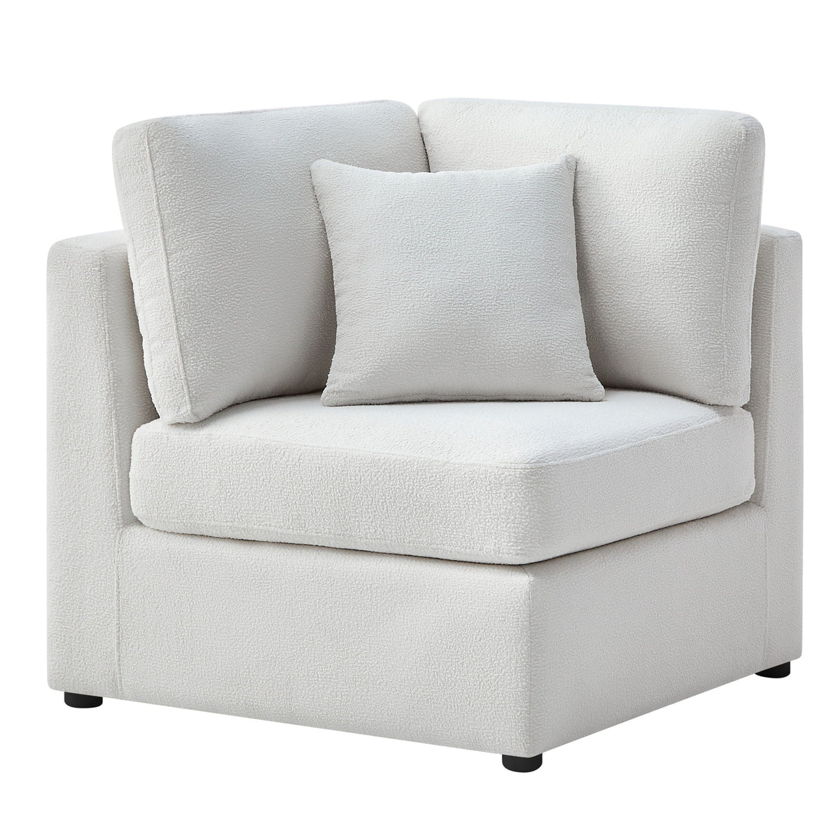 Corner wedge chair with reversible cushions in light gray boucle fabric on Tampa Home & Garden Store