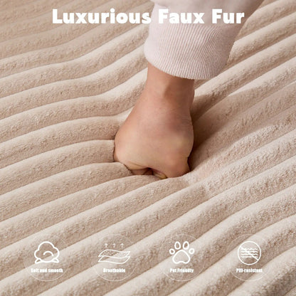 Luxurious Faux Fur upholstery fabric swatch beige with plush texture for Unique Piece Furniture on Tampa Home & Garden Store