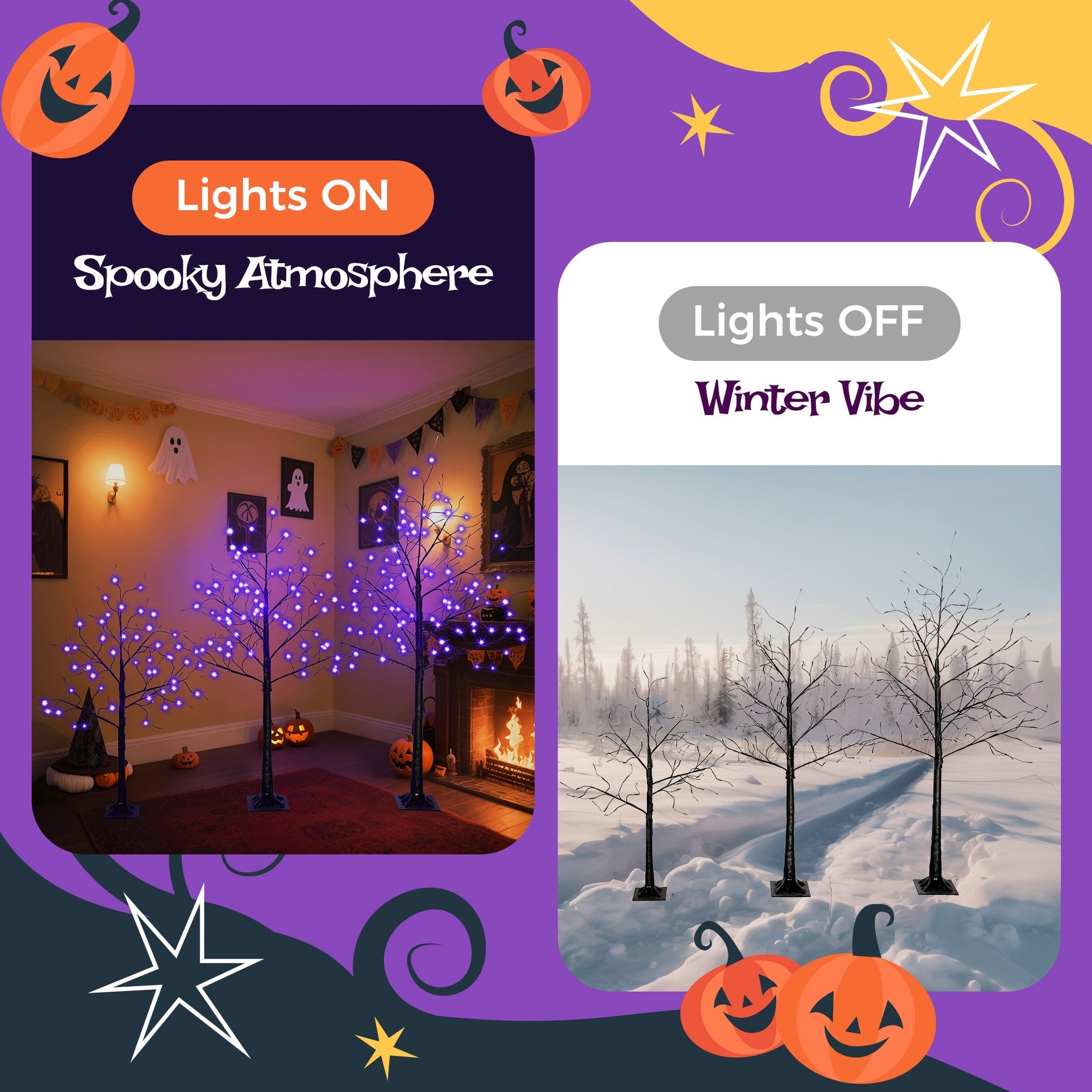 3 Pc Illuminated Halloween Tree set with purple LED glow by HouseOfZazla Christmas Trees on Tampa Home & Garden Store