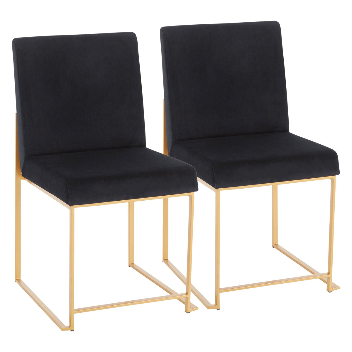 Contemporary high-back dining chairs with upholstered black seats and gold legs, set of 2 on Tampa Home & Garden Store