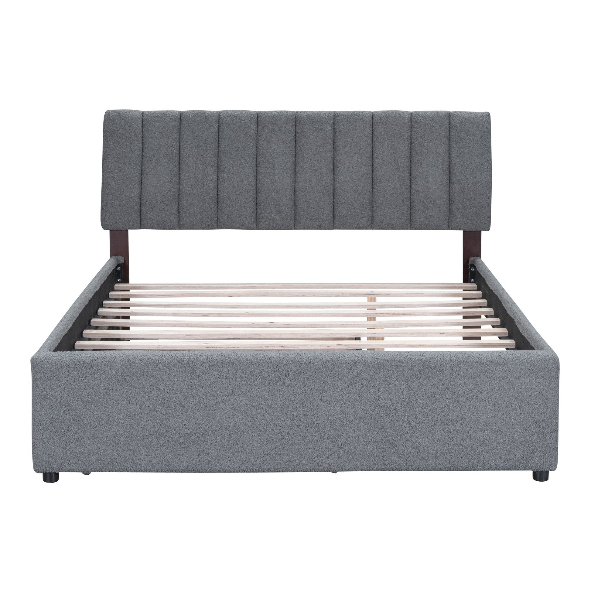 Upholstered Platform Bed With Trundle gray tufted headboard, slat base HouseOfZazla on Tampa Home & Garden Store