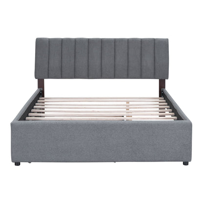 Upholstered Platform Bed With Trundle gray tufted headboard, slat base HouseOfZazla on Tampa Home & Garden Store