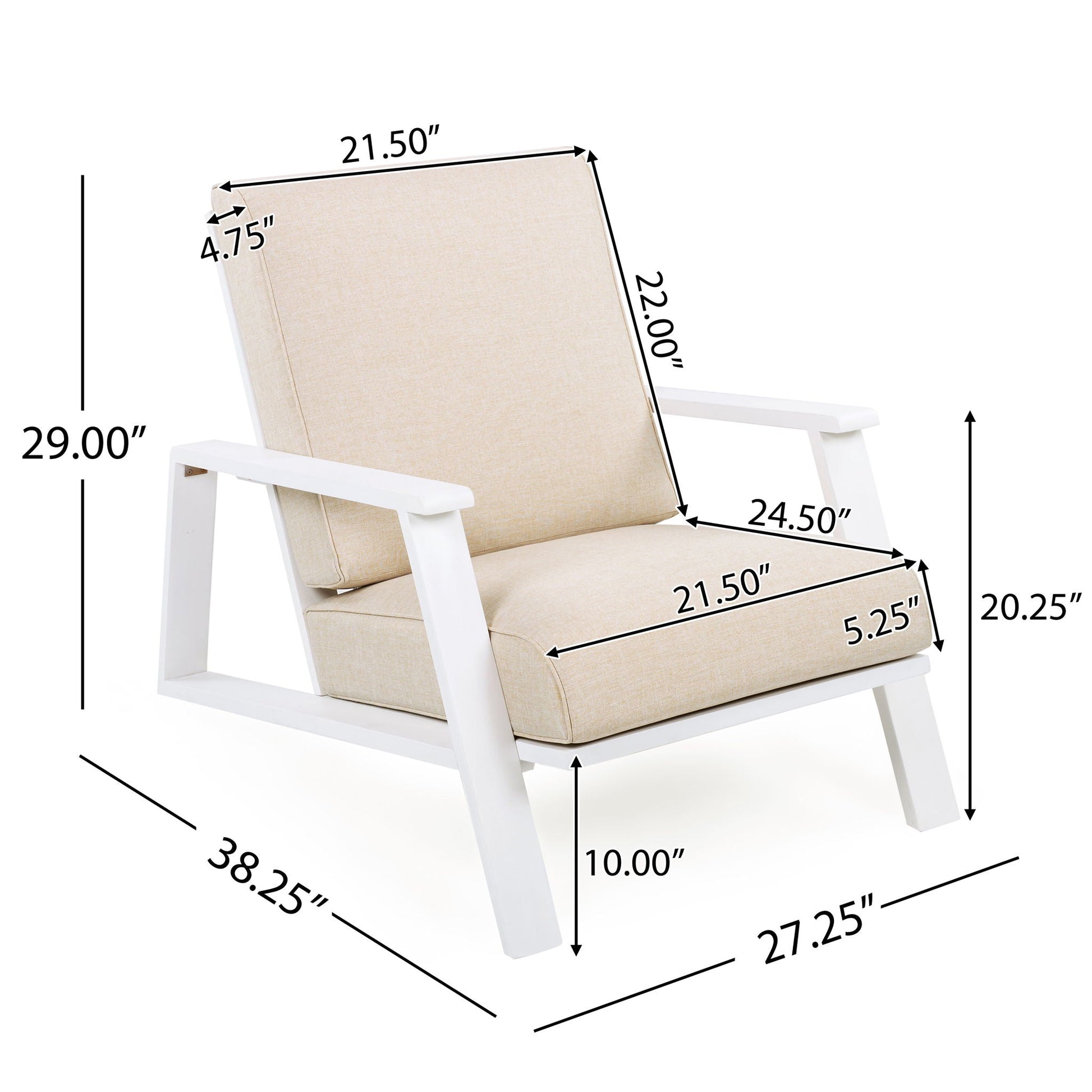 Outdoor Patio Lounge Chair beige cushions, white frame, HouseOfZazla club chair on Tampa Home & Garden Store
