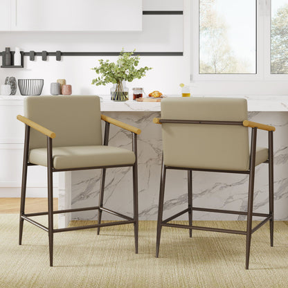 Mid Century Modern Counter Stool Set Khaki by HouseOfZazla, three-piece, dark metal legs on Tampa Home & Garden Store