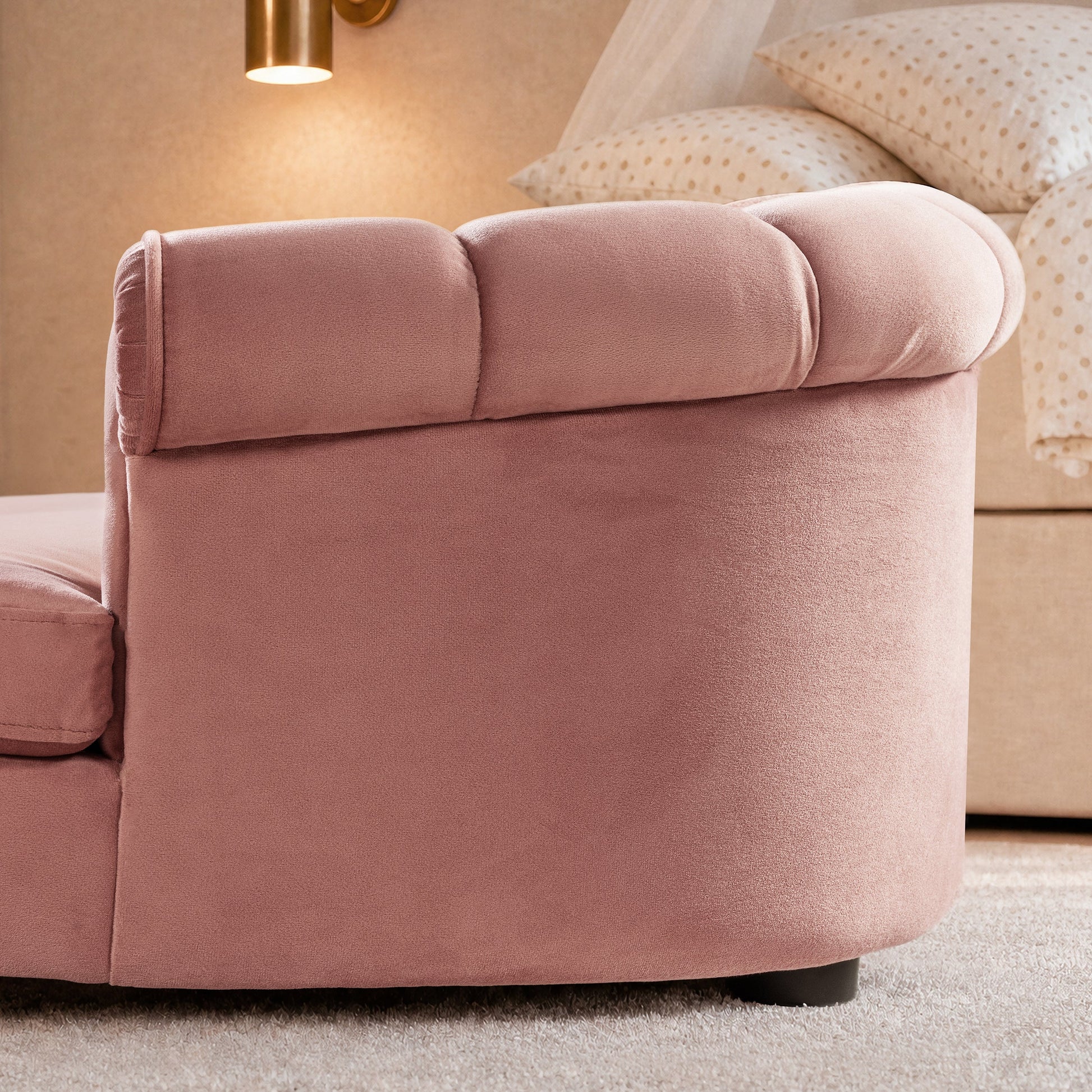 Halle 35.5in Rolled-Arm Dog Bed in pink velvet by HouseOfZazla with plush rolled arms on Tampa Home & Garden Store