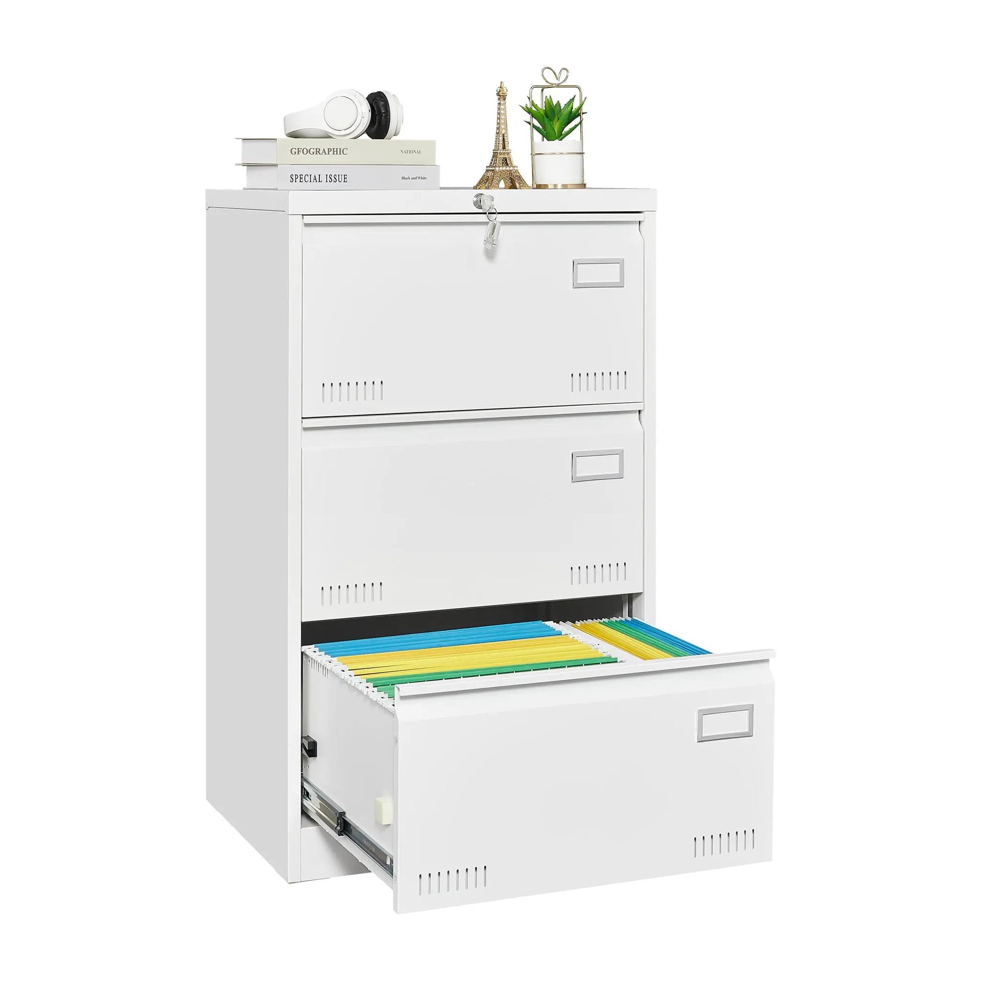 Filing cabinet lateral 3-drawer locking metal file cabinet white finish for home office on Tampa Home & Garden Store