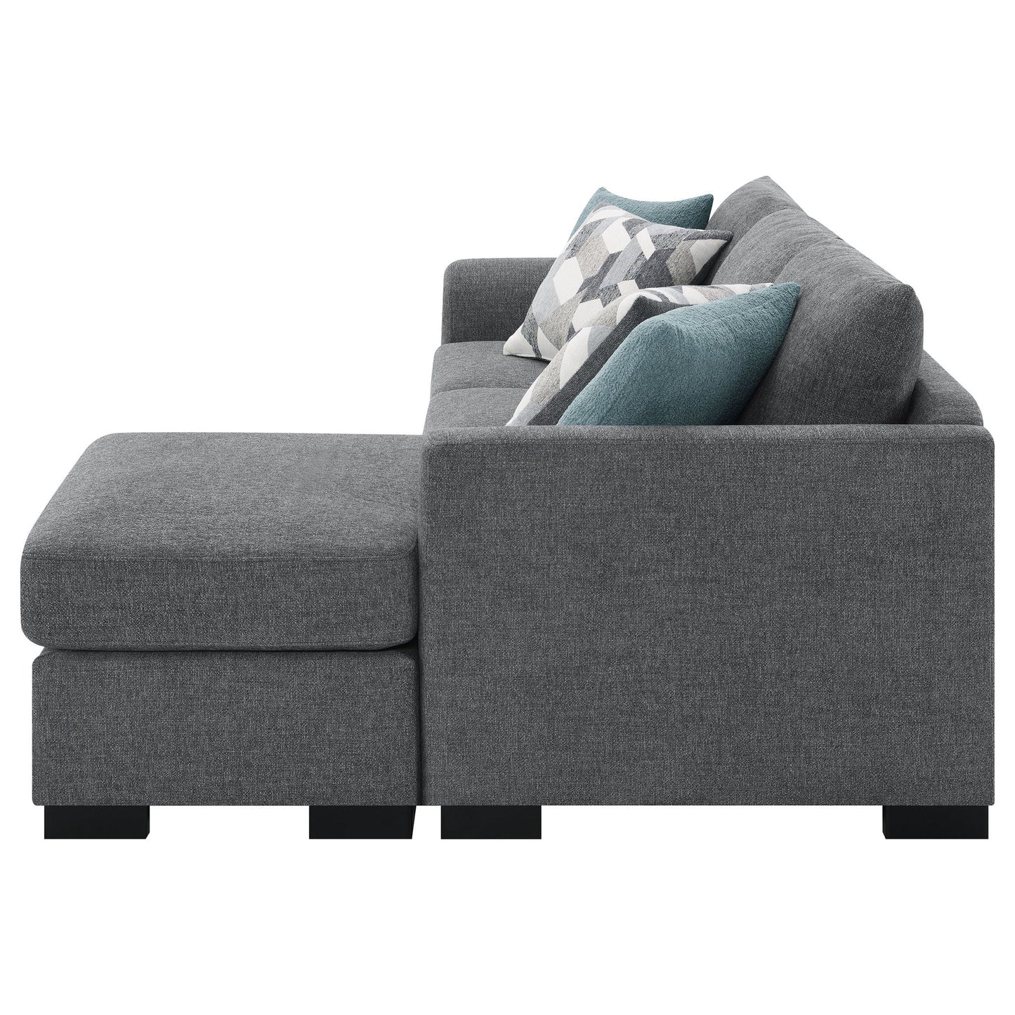 Pacheco Sleeper Sectional Chaise Sofa by HouseOfZazla in gray fabric with teal cushions on Tampa Home & Garden Store