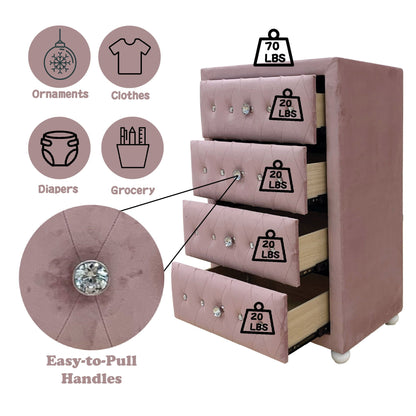 Reggie pink tufted accent chest by HouseOfZazla with crystal drawer knobs on Tampa Home & Garden Store