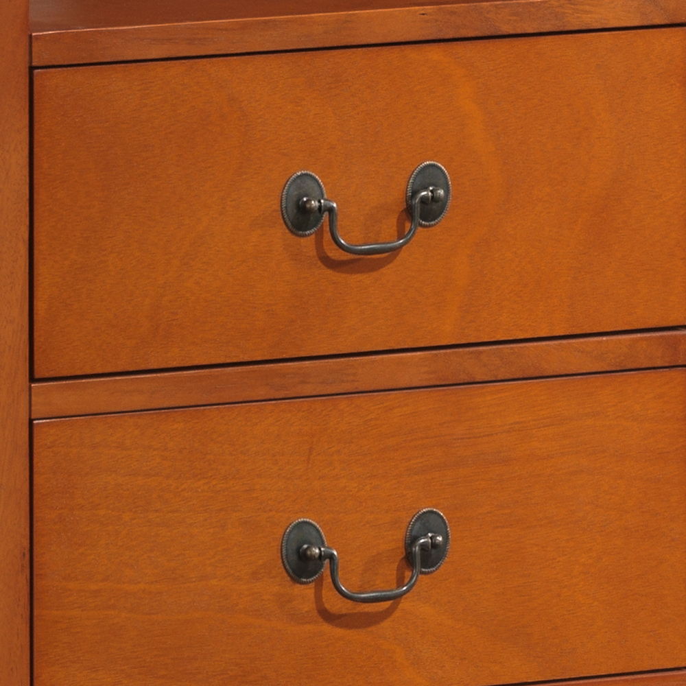 Media storage chest Timeless with two drawers in light brown wood and metal handles on Tampa Home & Garden Store