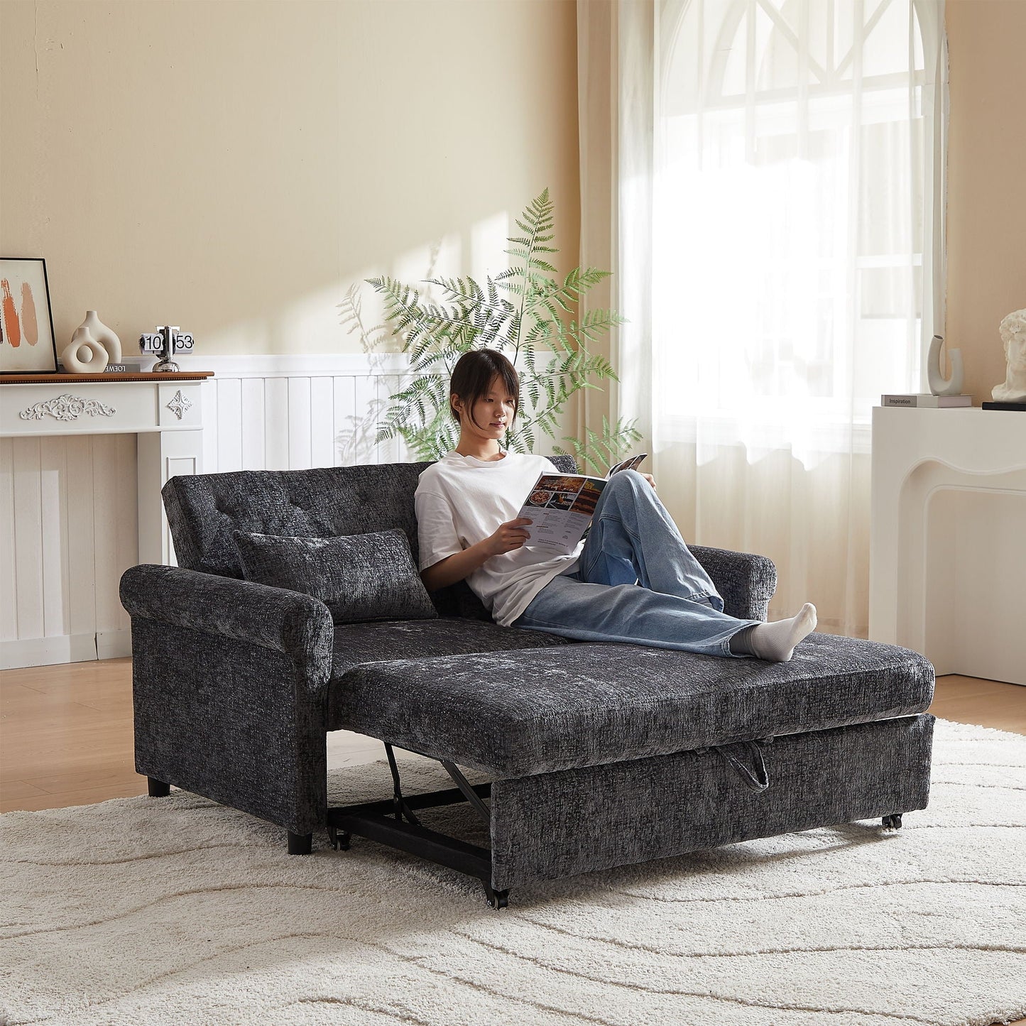 Loveseat Sofa Bed and Two Soft Throw Pillows