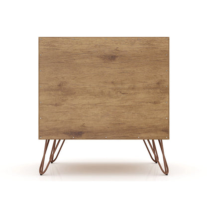 2 Drawer Nightstand in brown wood finish with splayed metal legs on Tampa Home & Garden Store
