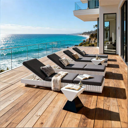Premium White Acacia Wood Patio Chaise Lounge