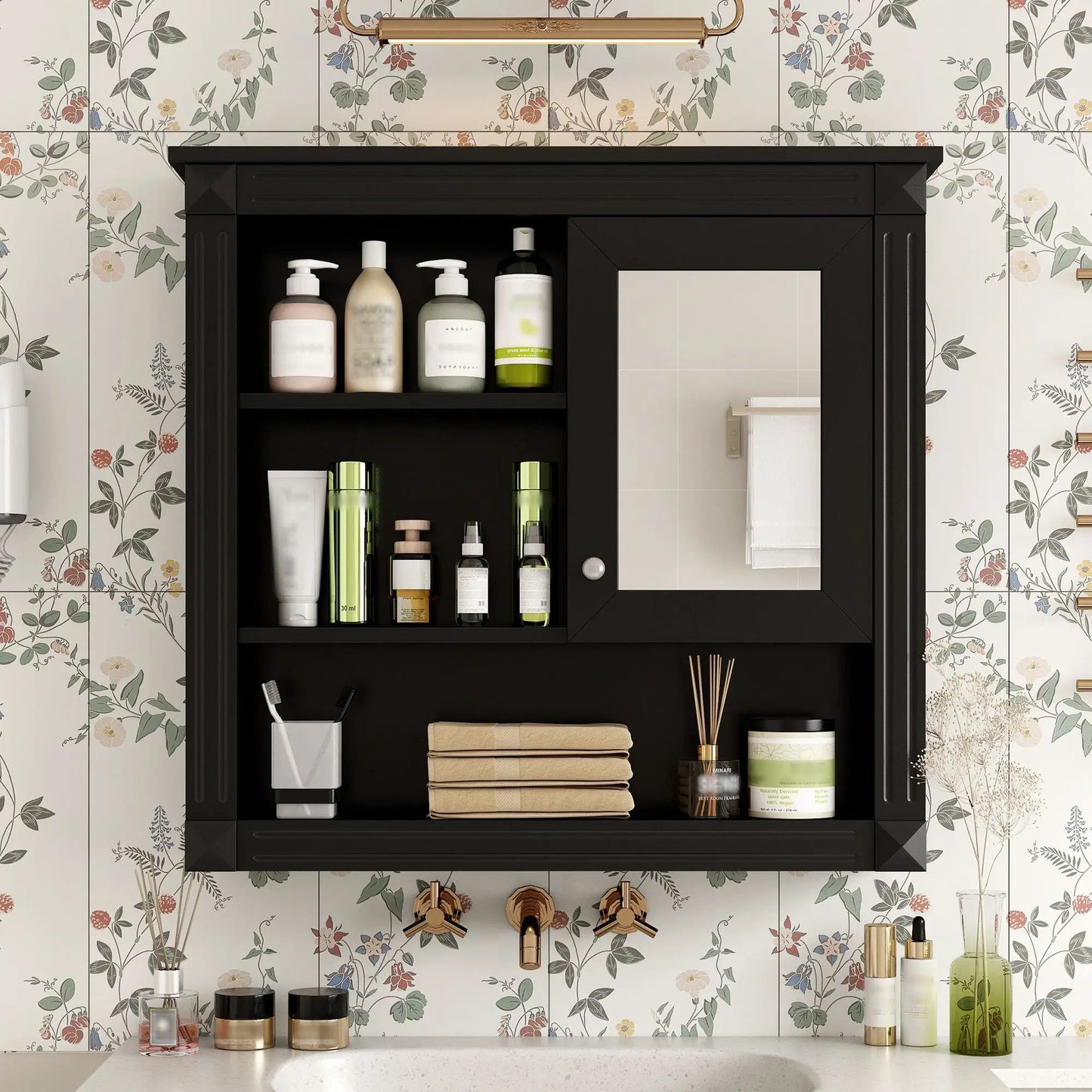 Wall Mounted Cabinet With Mirror and Shelves