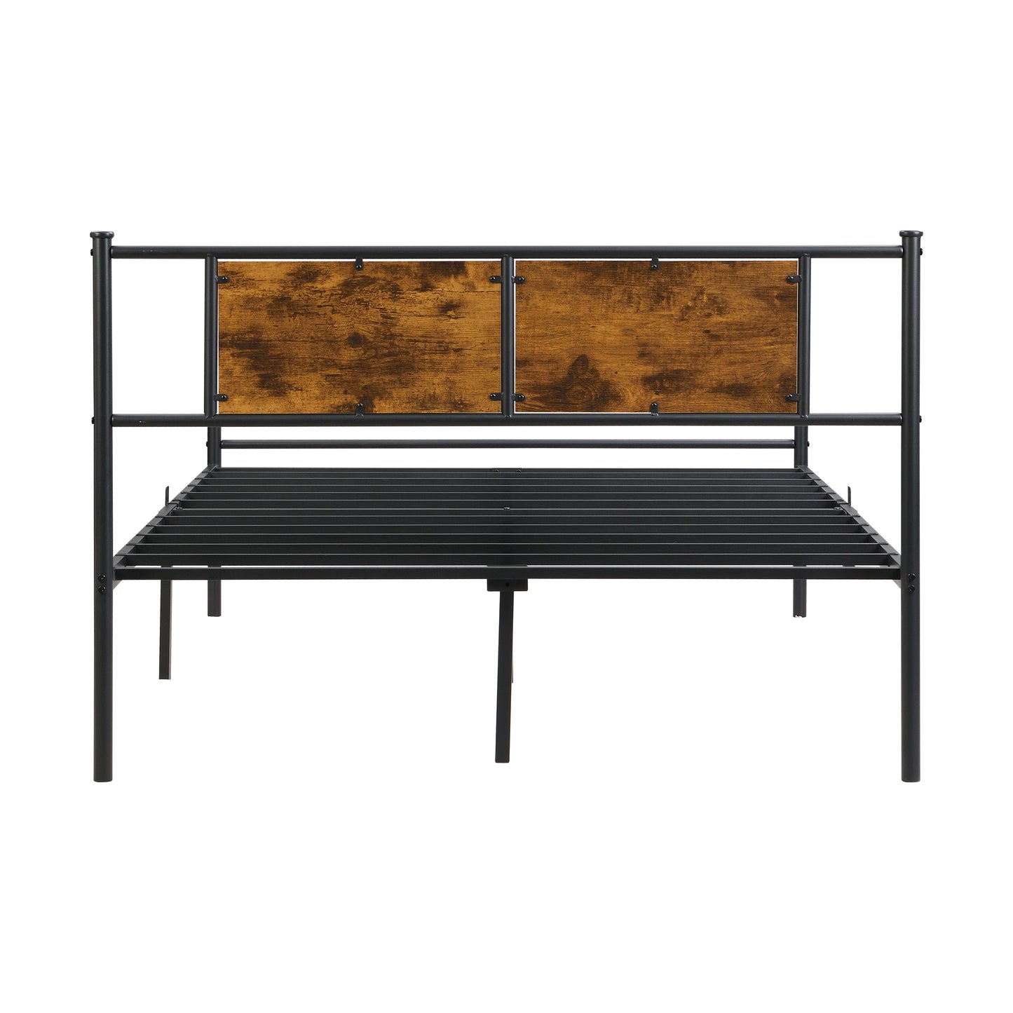 California King bed frame by HouseOfZazla featuring black metal frame and a wood panel headboard on Tampa Home & Garden Store