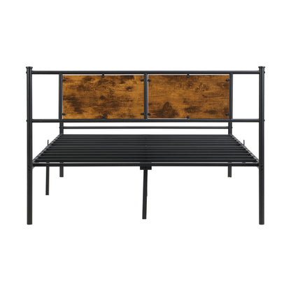 California King bed frame by HouseOfZazla featuring black metal frame and a wood panel headboard on Tampa Home & Garden Store