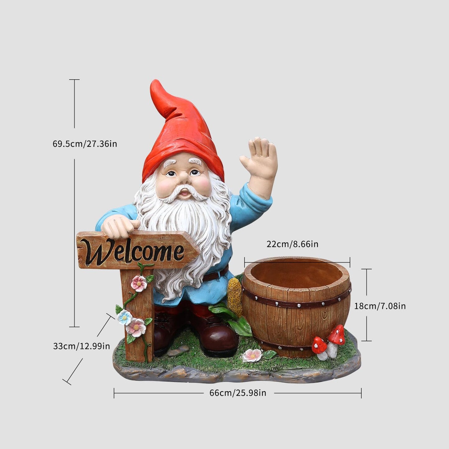 Welcome Outdoor Gnome and Flower Pot Planter