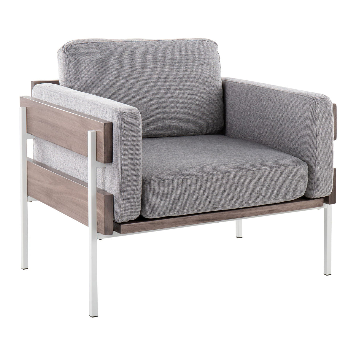 Kari Farmhouse Arm Chair by HouseOfZazla in gray upholstery with wood accents on Tampa Home & Garden Store