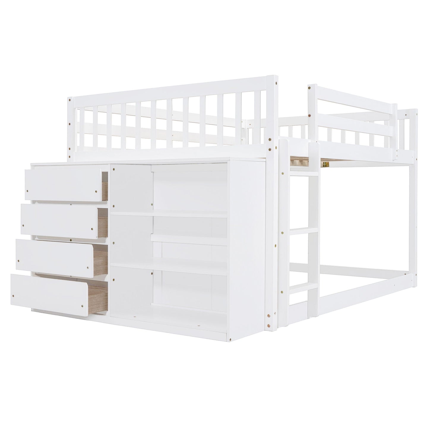 Solid Pine Bunk Bed with Drawers and Shelves